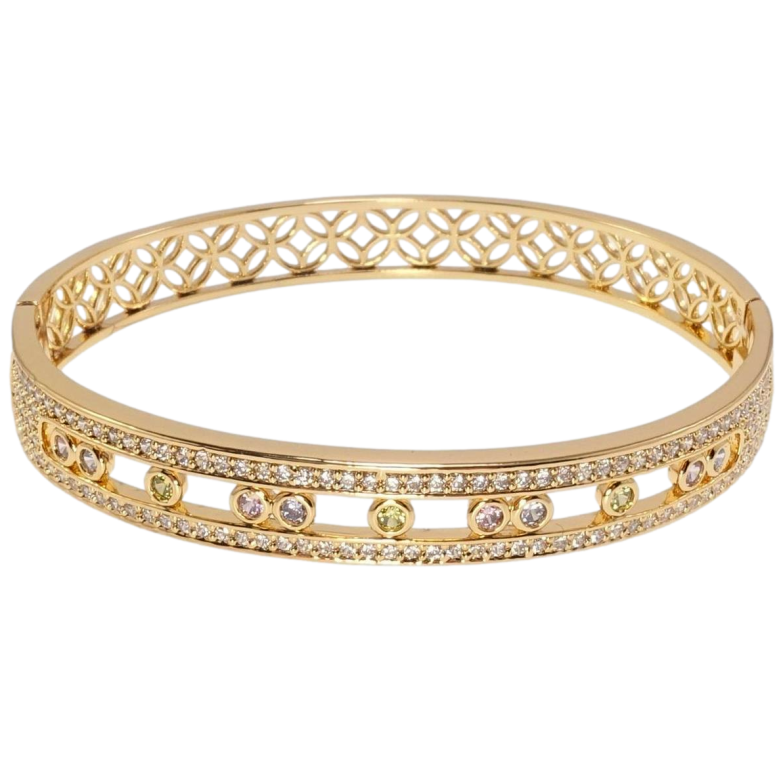 Браслет Xuping Позолота 18K Дорожки циркония с вставками цветных кристаллов ø 6см фото №1 Браслет Xuping Позолота 18K Дорожки циркония с вставками цветных кристаллов ø 6см фото №1