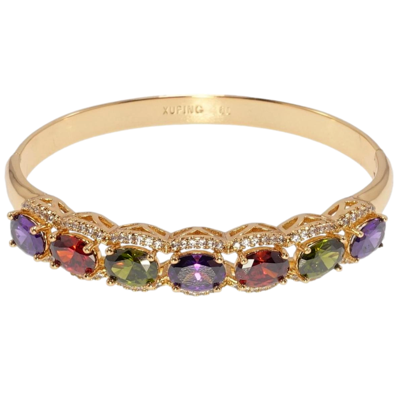 Браслет Xuping Позолота 18K Дорожка цветных кристаллов в обрамлении циркония ø 6см фото №1 Браслет Xuping Позолота 18K Дорожка цветных кристаллов в обрамлении циркония ø 6см фото №1