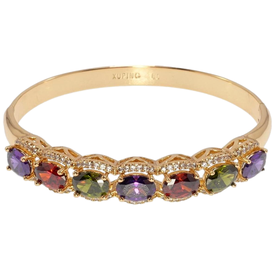 Браслет Xuping Позолота 18K Доріжка кольорових кристалів в обрамленні цирконію ø 6см фото №1 Браслет Xuping Позолота 18K Доріжка кольорових кристалів в обрамленні цирконію ø 6см фото №1