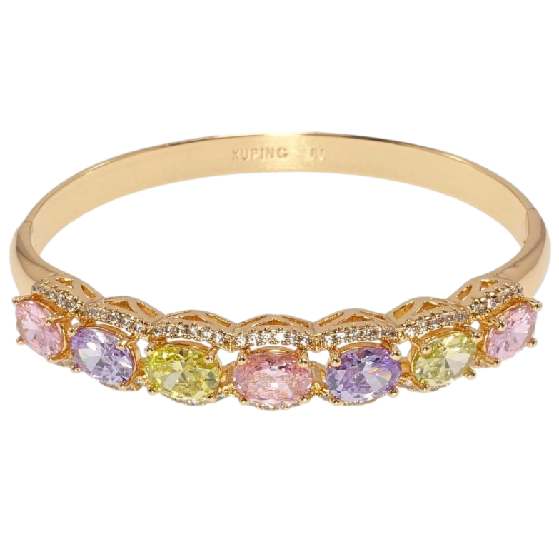 Браслет Xuping Позолота 18K Доріжка кольорових кристалів в обрамленні цирконію ø 5,7см фото №1