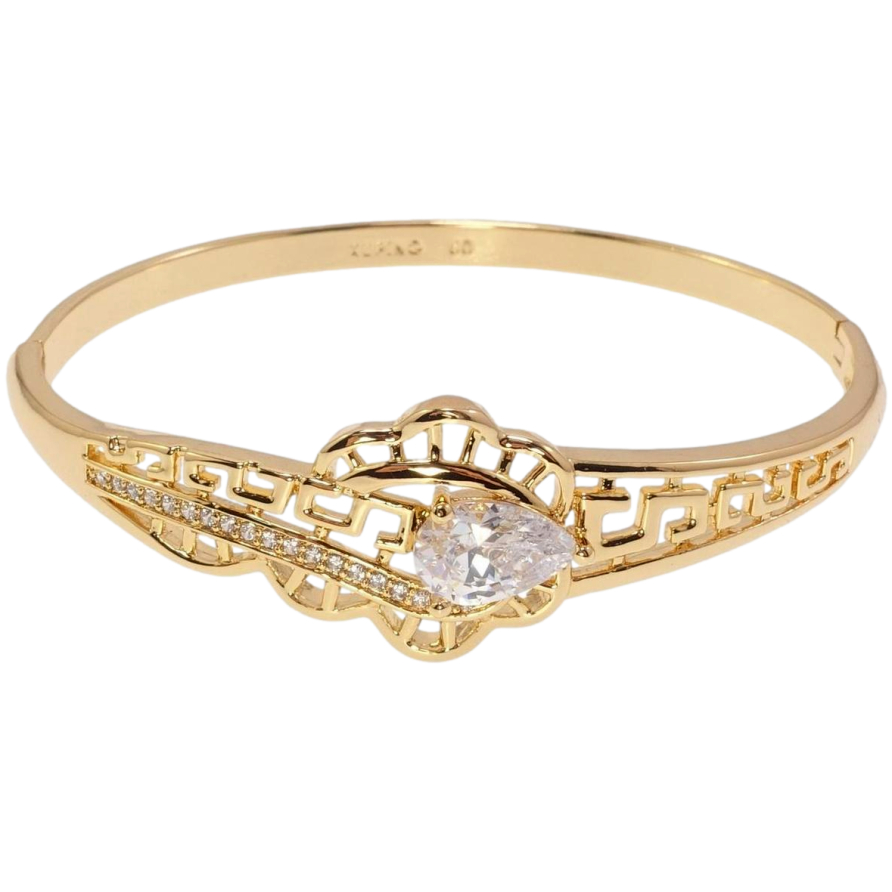 Браслет Xuping Позолота 18K Резной меандровый орнамент с цирконием ø 6см фото №1 Браслет Xuping Позолота 18K Резной меандровый орнамент с цирконием ø 6см фото №1