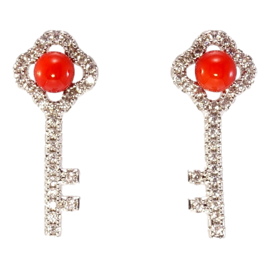 Сережки Xuping Родій пусети Ключики з червоними кульками та цирконієм фото №1