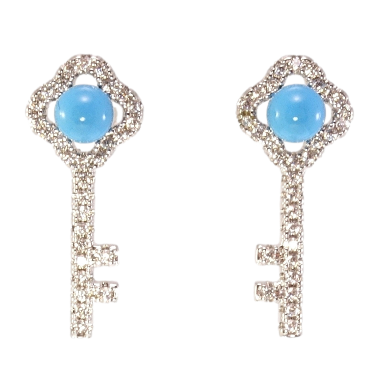 Серьги Xuping Родий пусеты Ключики с голубыми шариками и цирконием фото №1