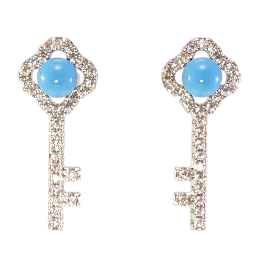 Серьги Xuping Родий пусеты Ключики с голубыми шариками и цирконием фото №1