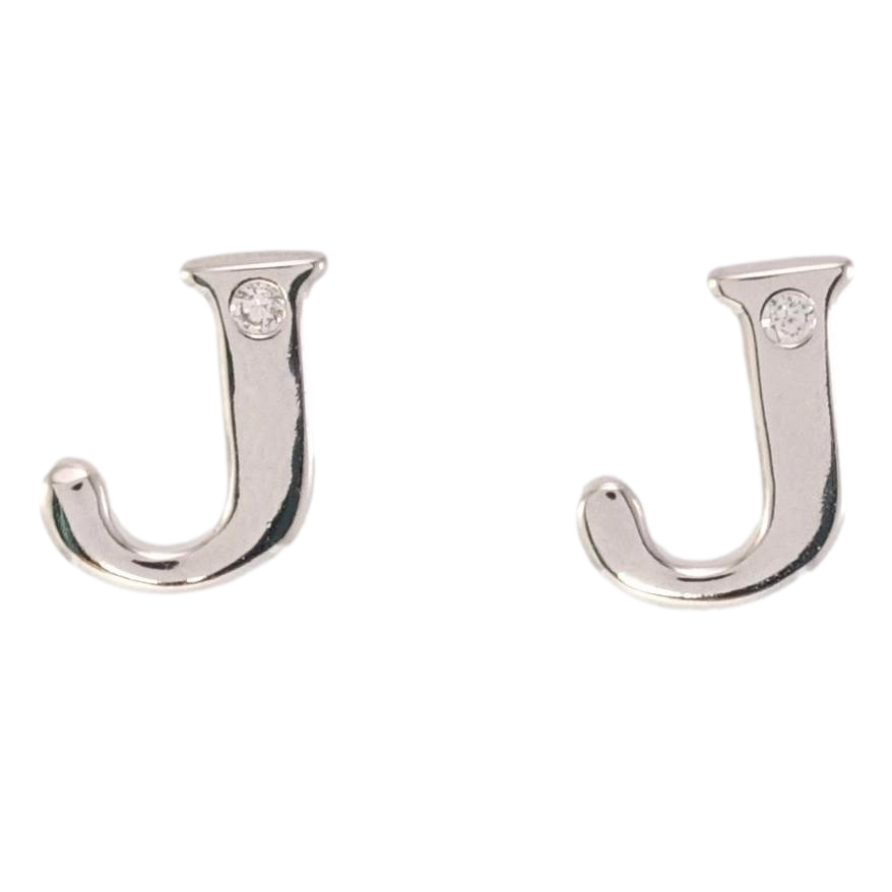 Сережки Xuping Родій пусети Літери J зі вставкою цирконій фото №1 Сережки Xuping Родій пусети Літери J зі вставкою цирконій фото №1