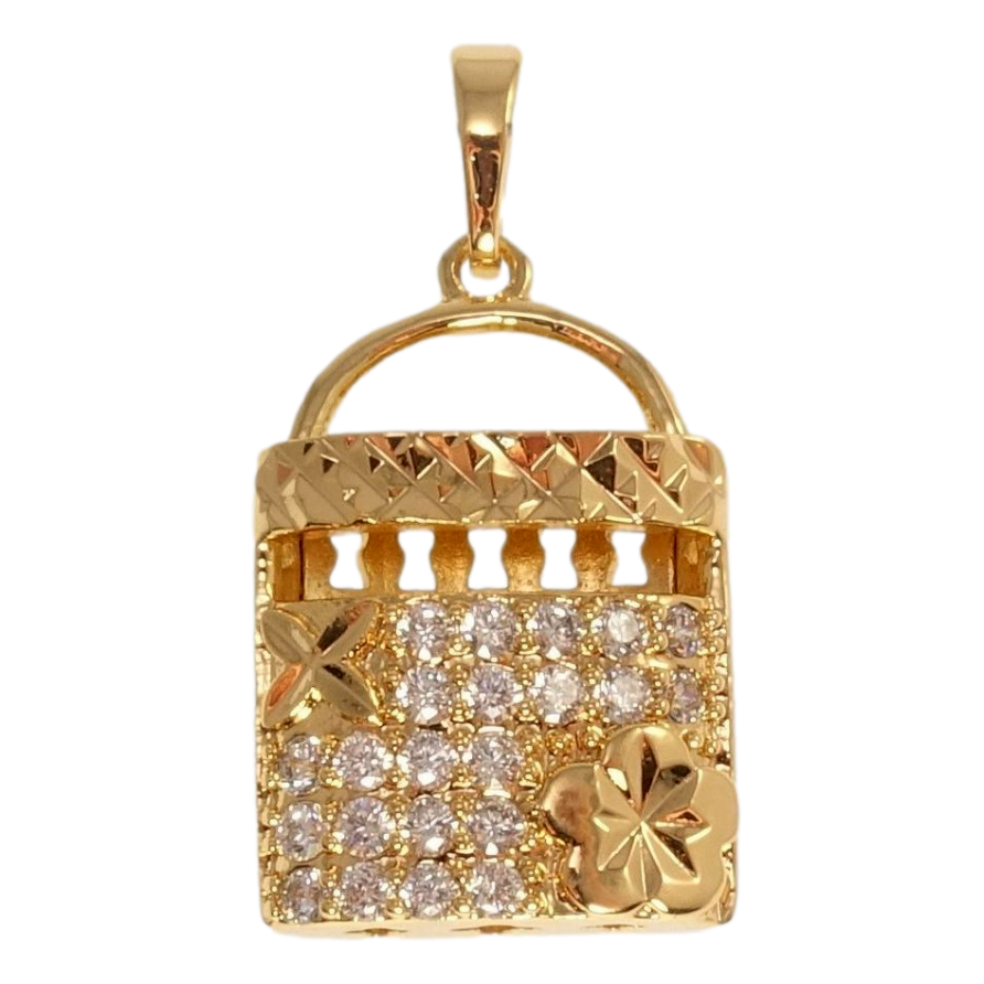 Кулон Xuping Позолота 18K Сумочка с инкрустацией цирконием и цветочным узором фото №1 Кулон Xuping Позолота 18K Сумочка с инкрустацией цирконием и цветочным узором фото №1