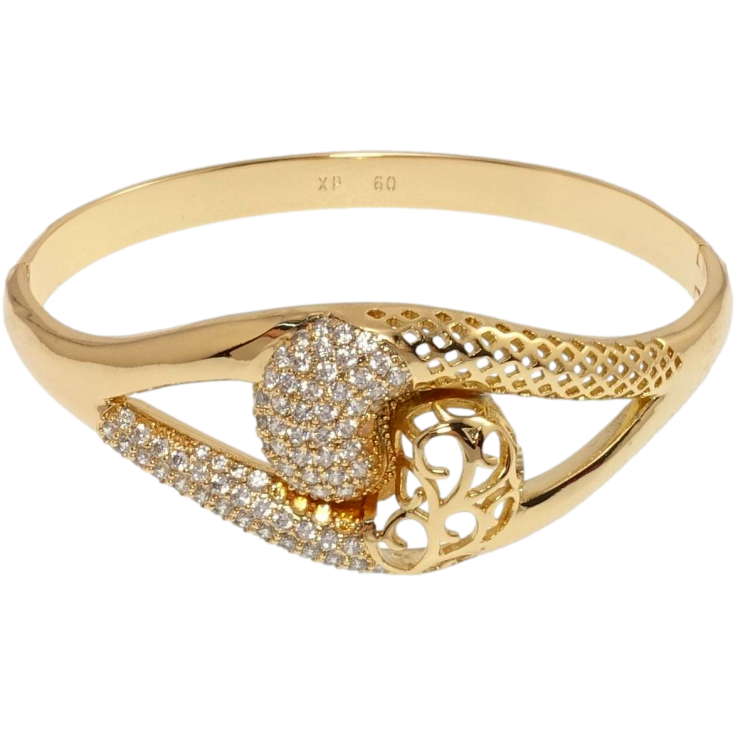 Браслет Xuping Позолота 18K Петельки с резным узором и цирконием ø 6см фото №6 Браслет Xuping Позолота 18K Петельки с резным узором и цирконием ø 6см фото №6