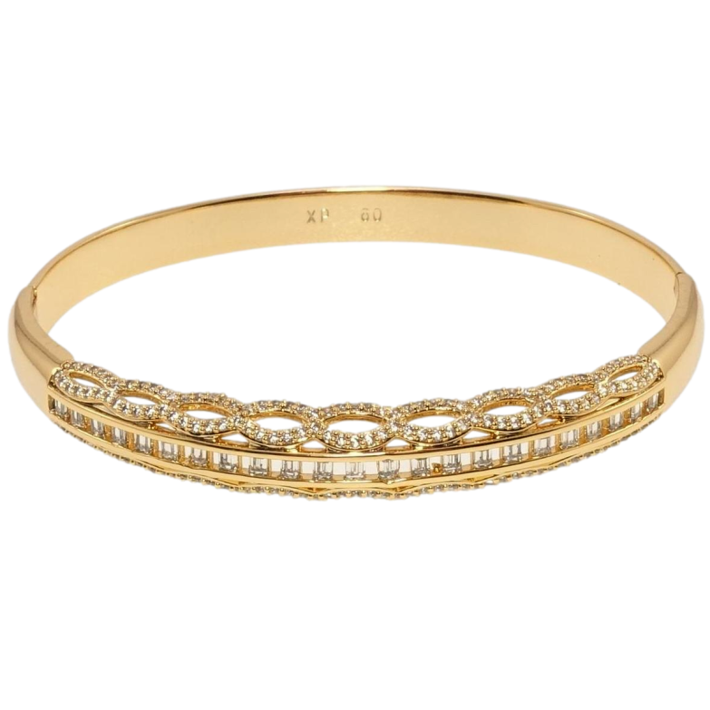 Браслет Xuping Позолота 18K Філігранний орнамент із цирконієм ø 6см фото №1 Браслет Xuping Позолота 18K Філігранний орнамент із цирконієм ø 6см фото №1