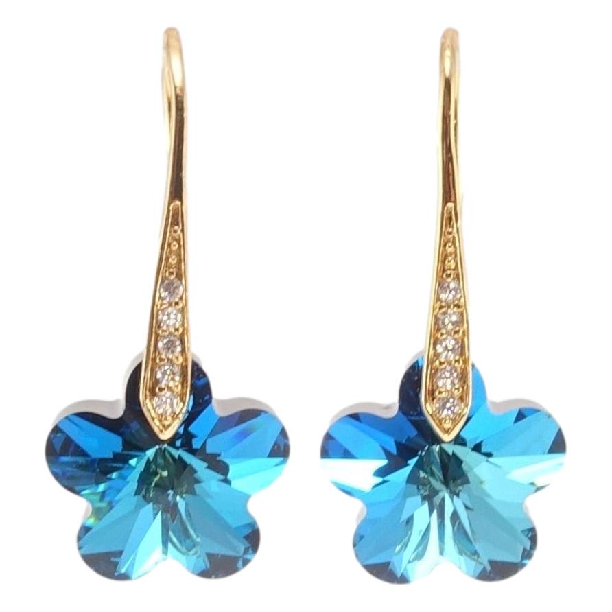Сережки Xuping колір 18K з кристалами Swarovski французький замок Кристальні квіточки Capri Blue фото №1 Сережки Xuping колір 18K з кристалами Swarovski французький замок Кристальні квіточки Capri Blue фото №1