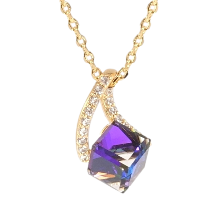 Кулон Xuping 18K з кр-ми Swarovski на ланцюжку Куб Majestic Blue на петельці довжина 39,5-44,5см х 1мм фото №6