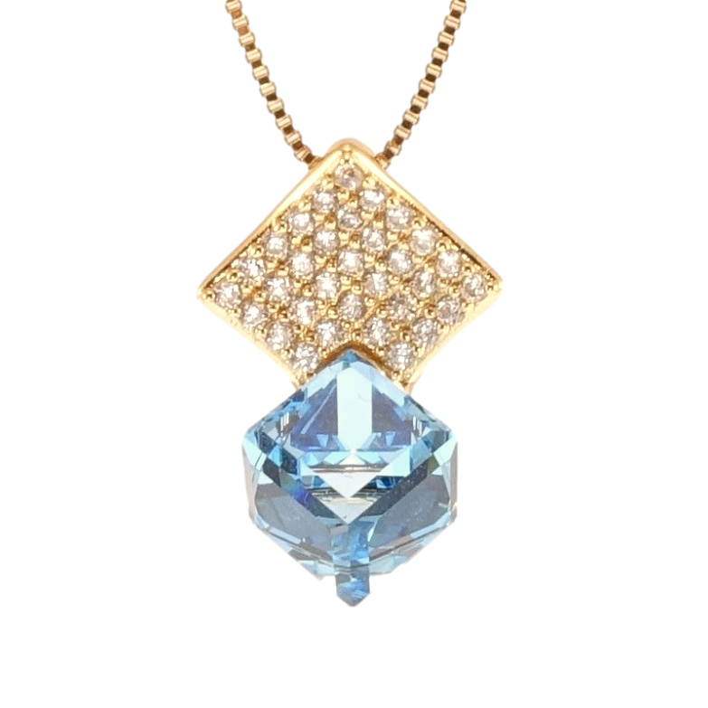 Кулон Xuping 18K с кр-ми Swarovski на цепочке Куб Aquamarine на ромбе с кристаллами длина 40-45,5см х 1мм фото №1