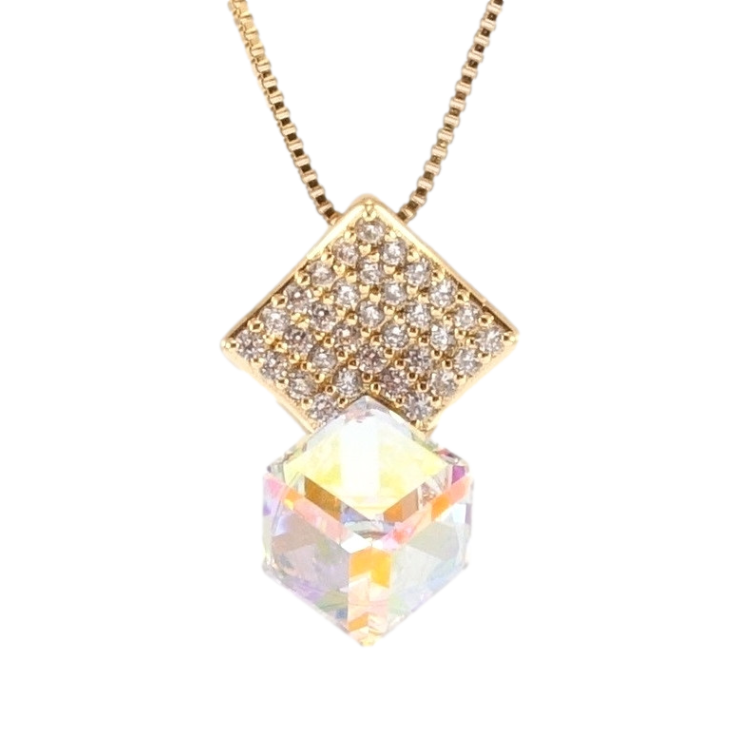 Кулон Xuping 18K з кр-ми Swarovski на ланцюжку Куб Shimmer на ромбі з кристалами довжина 40-45,5см х 1мм фото №4