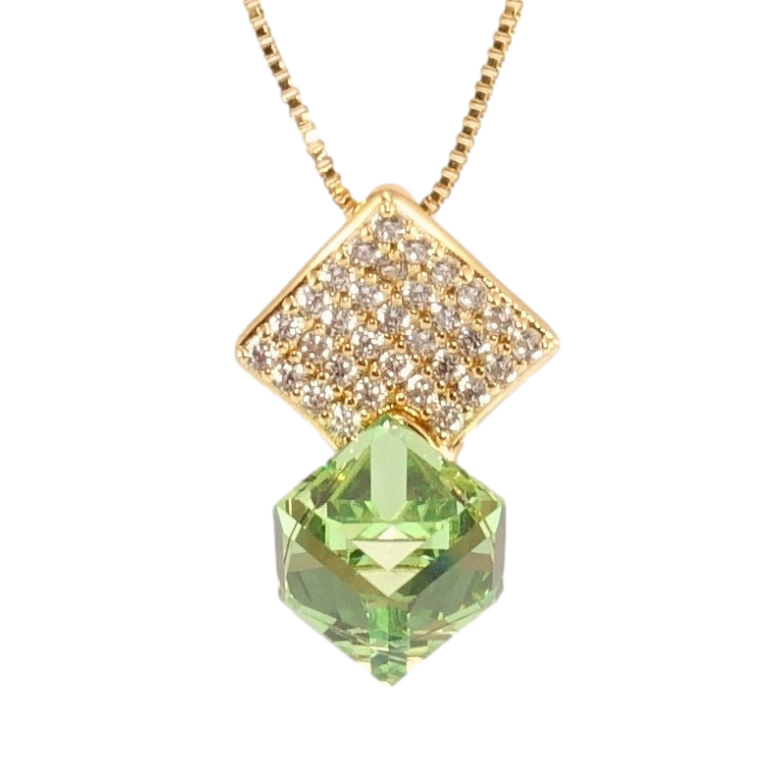 Кулон Xuping 18K з кр-ми Swarovski на ланцюжку Куб Peridot на ромбі з кристалами довжина 40-45,5см х 1мм фото №1