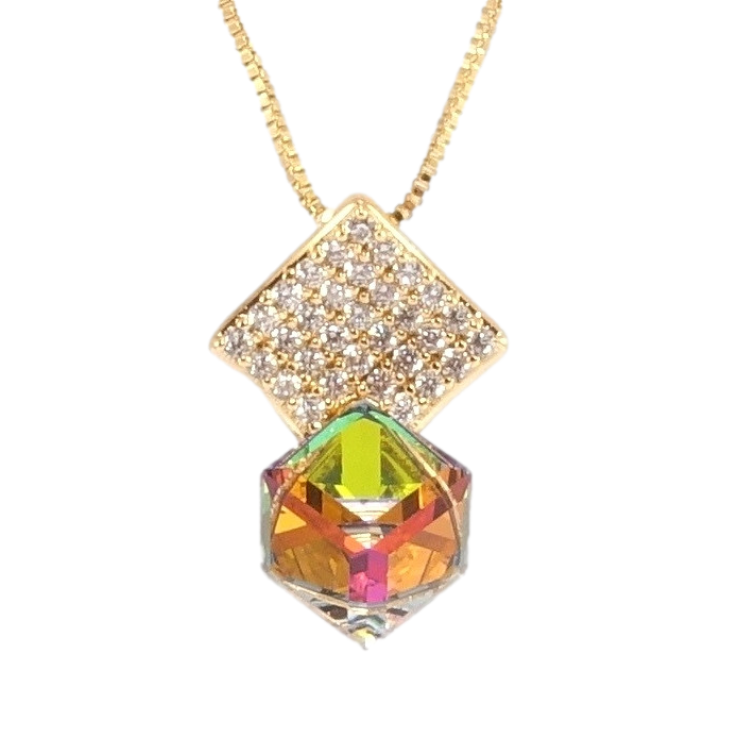 Кулон Xuping 18K з кр-ми Swarovski на ланцюжку Куб Vitrail Medium на ромбі з кристалами довжина 40-45,5см х 1мм фото №3