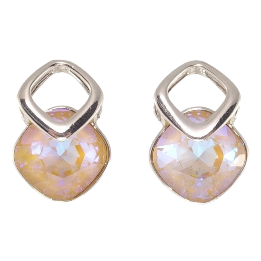 Сережки Xuping колір Родій з кристалами Swarovski пусети Кристали Peach Delite в ромбовій скріпці фото №1