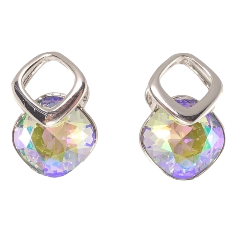 Сережки Xuping колір Родій з кристалами Swarovski пусети Кристали Paradise Shine в ромбовій скріпці фото №1