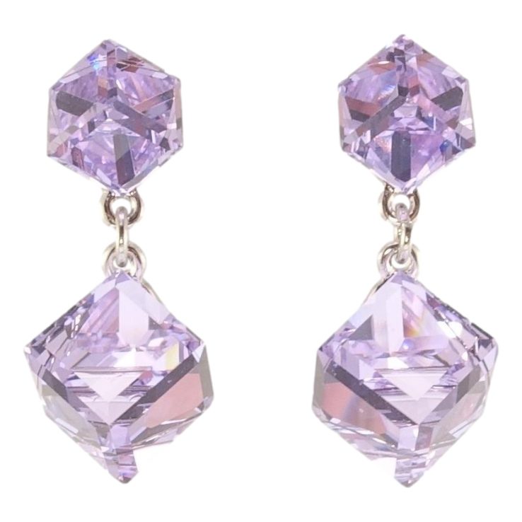 Серьги Xuping цвет Родий с кристаллами Swarovski пусеты Кристальные кубики Tanzanite 6х6мм, 8х8мм фото №12