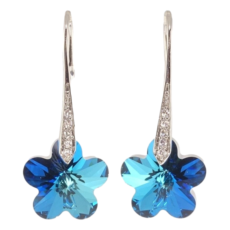 Сережки Xuping колір Родій з кристалами Swarovski французький замок Кристальні квіточки Capri Blue фото №1 Сережки Xuping колір Родій з кристалами Swarovski французький замок Кристальні квіточки Capri Blue фото №1