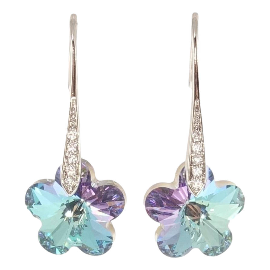 Сережки Xuping колір Родій з кристалами Swarovski французький замок Кристальні квіточки Paradise Shine фото №1