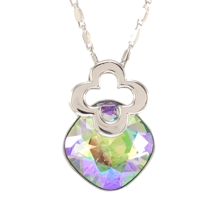 Кулон Xuping колір Родій з кр-ми Swarovski на ланцюжку Кристал Peridot Shimmer з квіточкою дл. 39-44см х 2мм фото №5