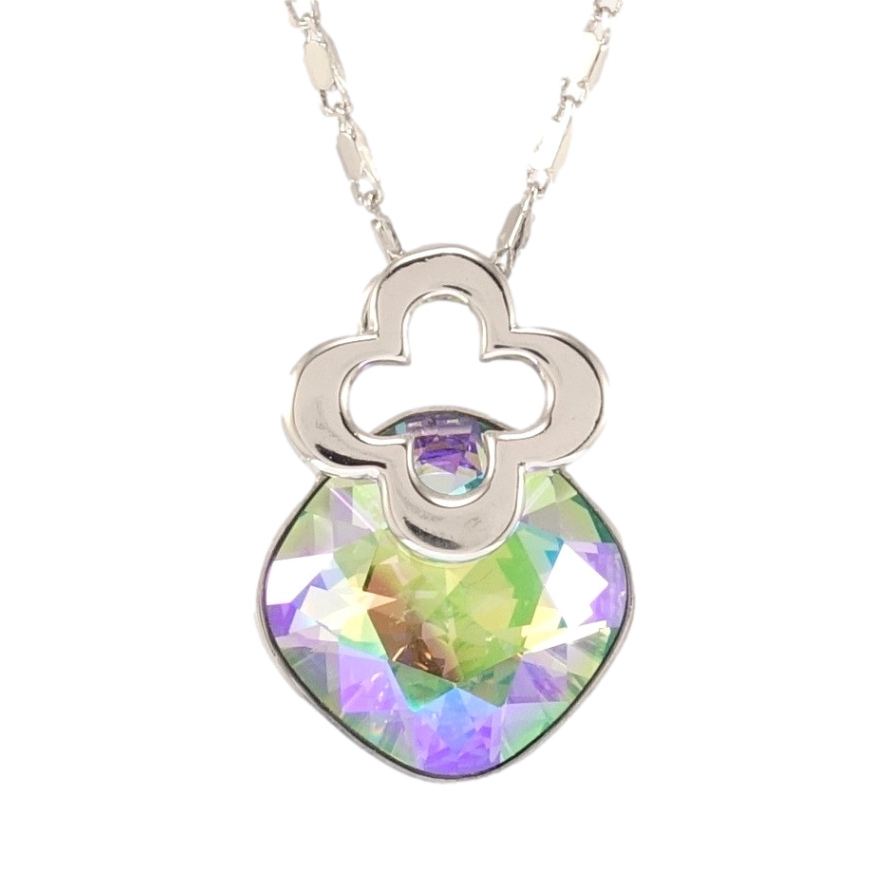 Кулон Xuping колір Родій з кр-ми Swarovski на ланцюжку Кристал Peridot Shimmer з квіточкою дл. 39-44см х 2мм фото №1