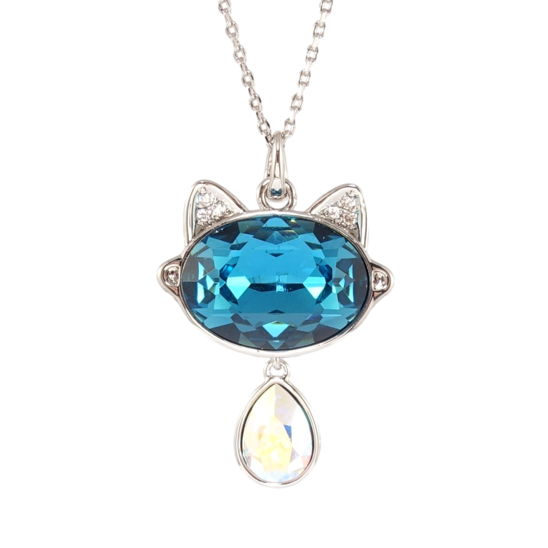 Кулон Xuping цвет Родий с кр-ми Swarovski на цепочке Кошка с кристаллами АВ и Blue Zircon дл. 34,5-39,5см х фото №1 Кулон Xuping цвет Родий с кр-ми Swarovski на цепочке Кошка с кристаллами АВ и Blue Zircon дл. 34,5-39,5см х фото №1
