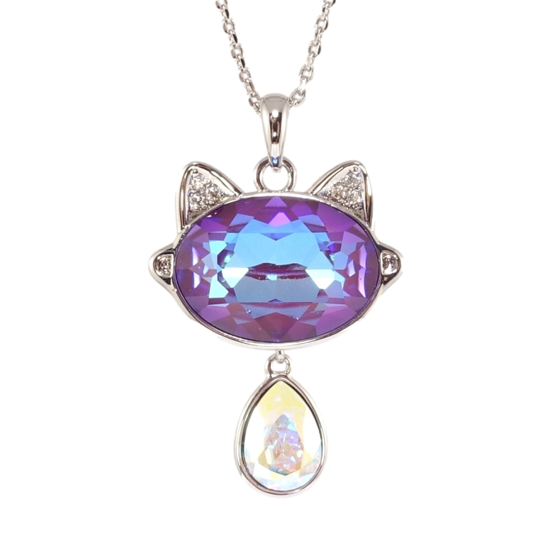 Кулон Xuping цвет Родий с кр-ми Swarovski на цепочке Кошка с кристаллами АВ и Burgundy Delite дл. фото №1 Кулон Xuping цвет Родий с кр-ми Swarovski на цепочке Кошка с кристаллами АВ и Burgundy Delite дл. фото №1