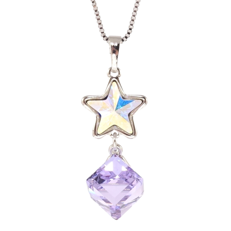 Кулон Xuping колір Родій з кр-ми Swarovski на ланцюжку Зірка АВ та куб Tanzanite дл. 39-44,5см х 1мм фото №2