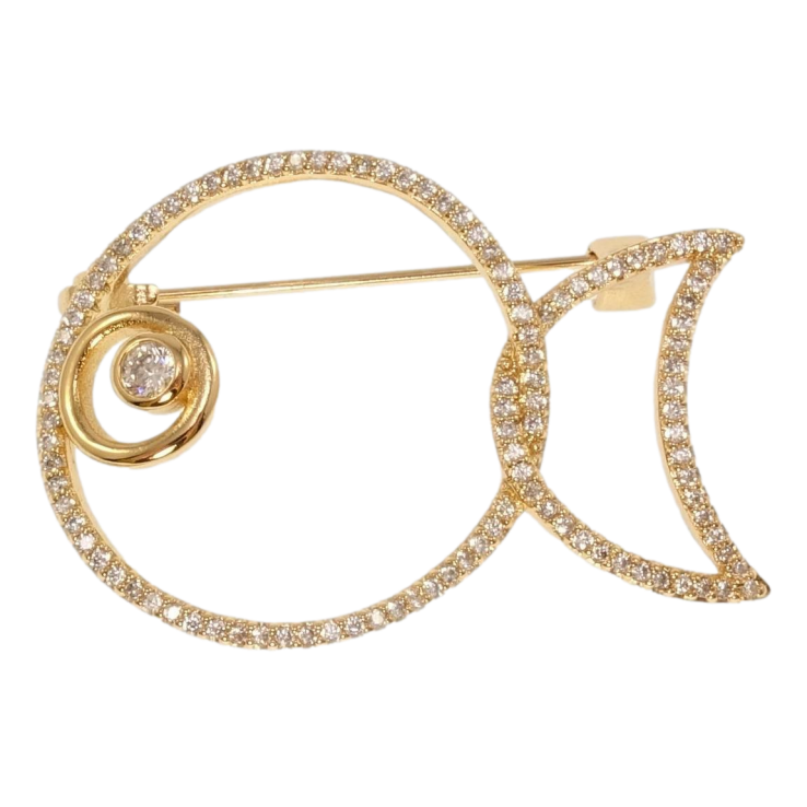 Брошка Xuping Позолота 18K Рибка інкрустація цирконієм фото №4
