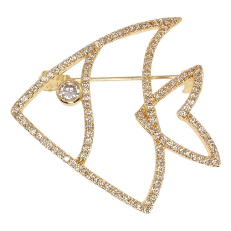 Брошка Xuping Позолота 18K Рибка інкрустація цирконієм фото №3