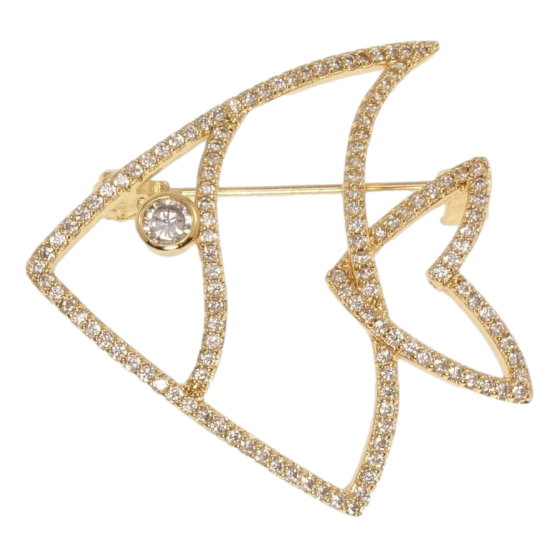 Брошка Xuping Позолота 18K Рибка інкрустація цирконієм фото №1 Брошка Xuping Позолота 18K Рибка інкрустація цирконієм фото №1