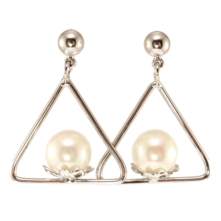 Серьги Xuping Родий пусеты Треугольники с жемчужинами фото №6