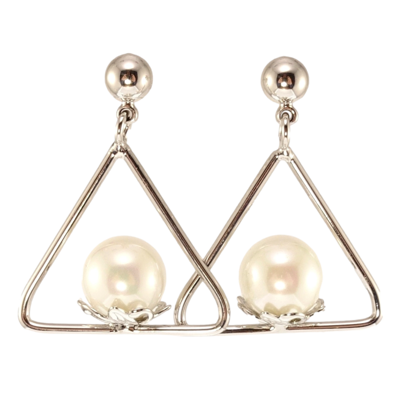 Серьги Xuping Родий пусеты Треугольники с жемчужинами фото №1