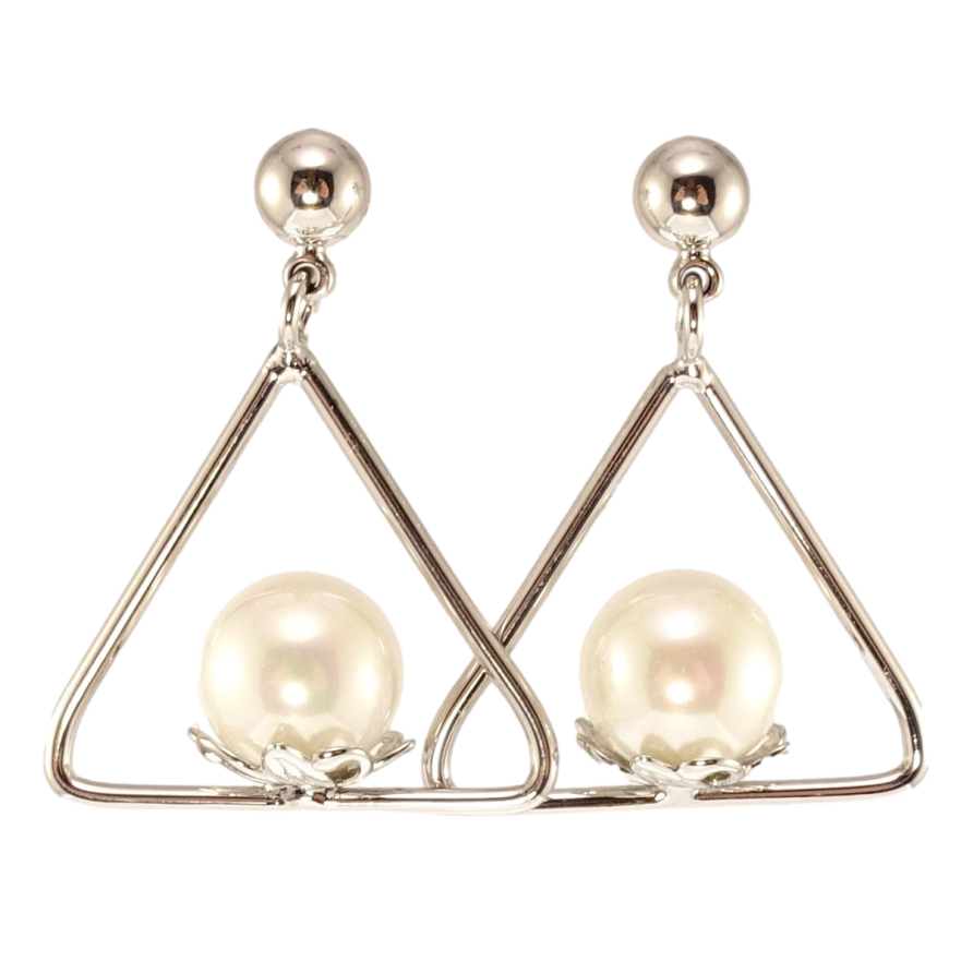 Серьги Xuping Родий пусеты Треугольники с жемчужинами фото №1