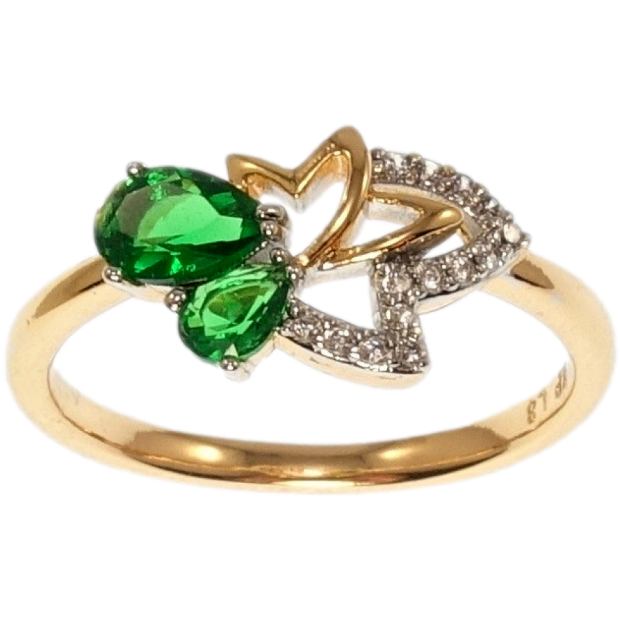 Кольцо Xuping Позолота + Родий Лист с зелеными кристаллами фото №1 Кольцо Xuping Позолота + Родий Лист с зелеными кристаллами фото №1