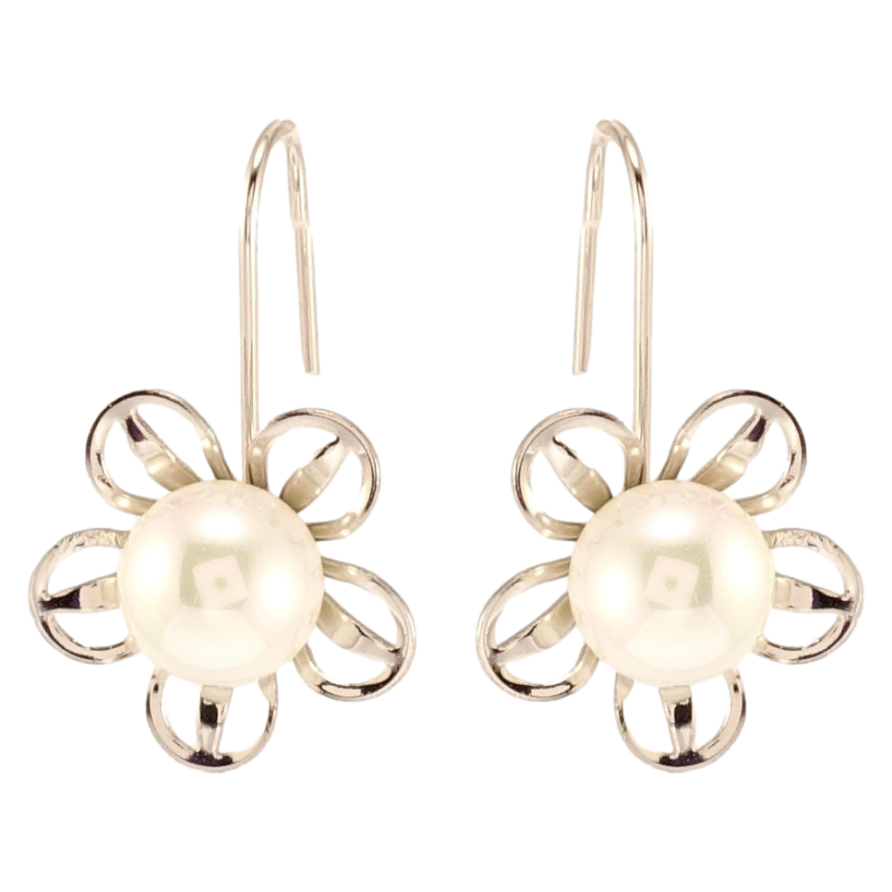 Серьги Xuping Родий французский замок Цветочки с жемчужинами фото №1 Серьги Xuping Родий французский замок Цветочки с жемчужинами фото №1