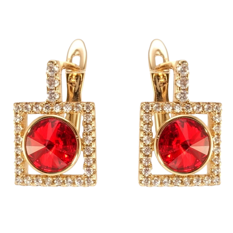 Сережки Xuping колір 18K з кристалами Swarovski англійський замок Кристал Light Siam у квадраті фото №1