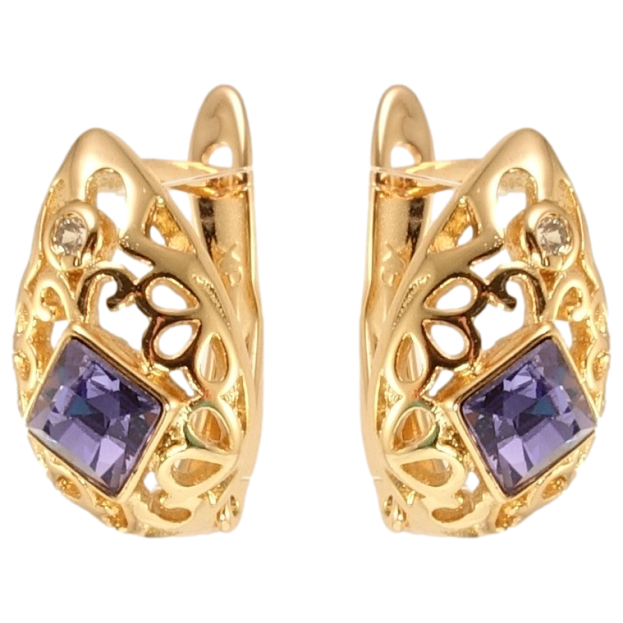 Сережки Xuping колір 18K з кристалами Swarovski англійський замок Ажурні крапельки з кристалом Tanzanite фото №1