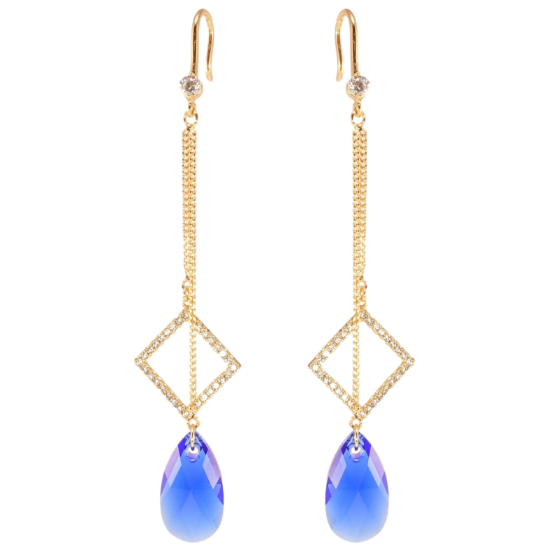 Серьги Xuping цвет 18K с кристаллами Swarovski французский замок Подвески с кр-лом Capri Blue и ромбом на фото №1