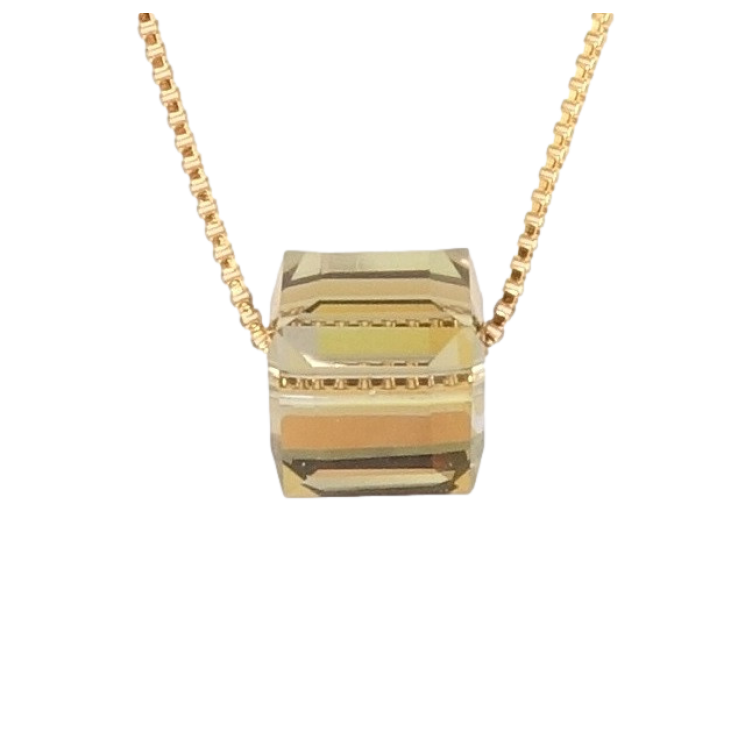Кулон Xuping колір 18K з кр-ми Swarovski на ланцюжку Кристальний куб Tabac 6х6мм довжина 43-48см х 1мм фото №2