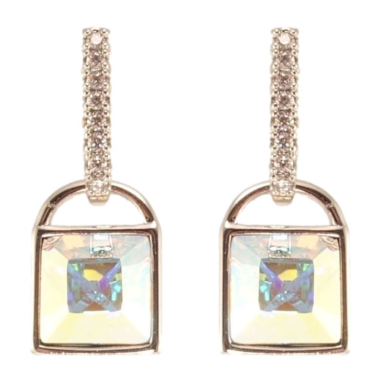 Серьги Xuping цвет Родий с кристаллами Swarovski пусеты Замочки с кристаллами АВ фото №1 Серьги Xuping цвет Родий с кристаллами Swarovski пусеты Замочки с кристаллами АВ фото №1