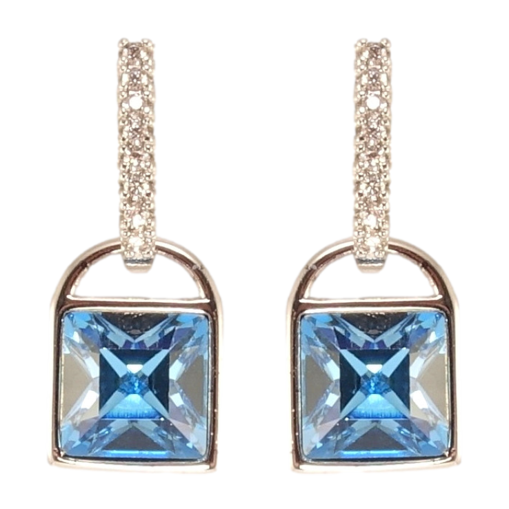 Серьги Xuping цвет Родий с кристаллами Swarovski пусеты Замочки с кристаллами Aquamarine фото №17 Серьги Xuping цвет Родий с кристаллами Swarovski пусеты Замочки с кристаллами Aquamarine фото №17