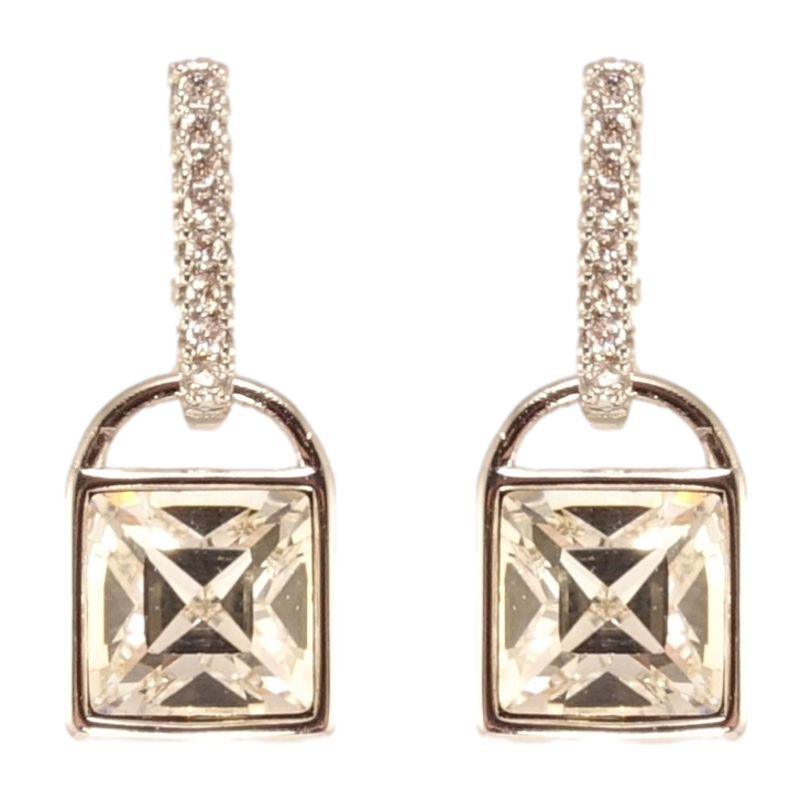 Серьги Xuping цвет Родий с кристаллами Swarovski пусеты Замочки с кристаллами Clear фото №5 Серьги Xuping цвет Родий с кристаллами Swarovski пусеты Замочки с кристаллами Clear фото №5