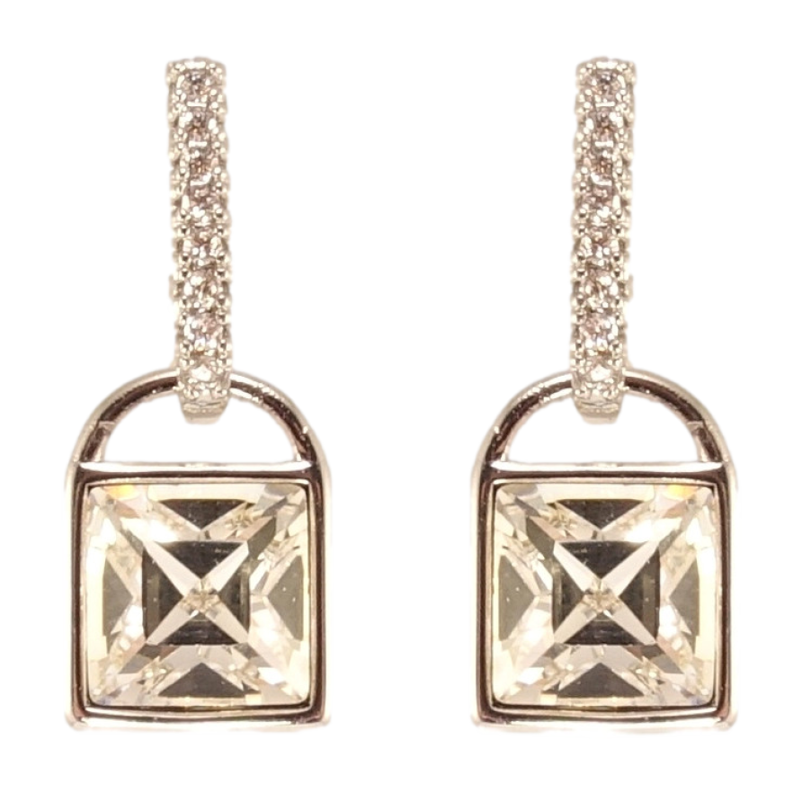 Серьги Xuping цвет Родий с кристаллами Swarovski пусеты Замочки с кристаллами Clear фото №1