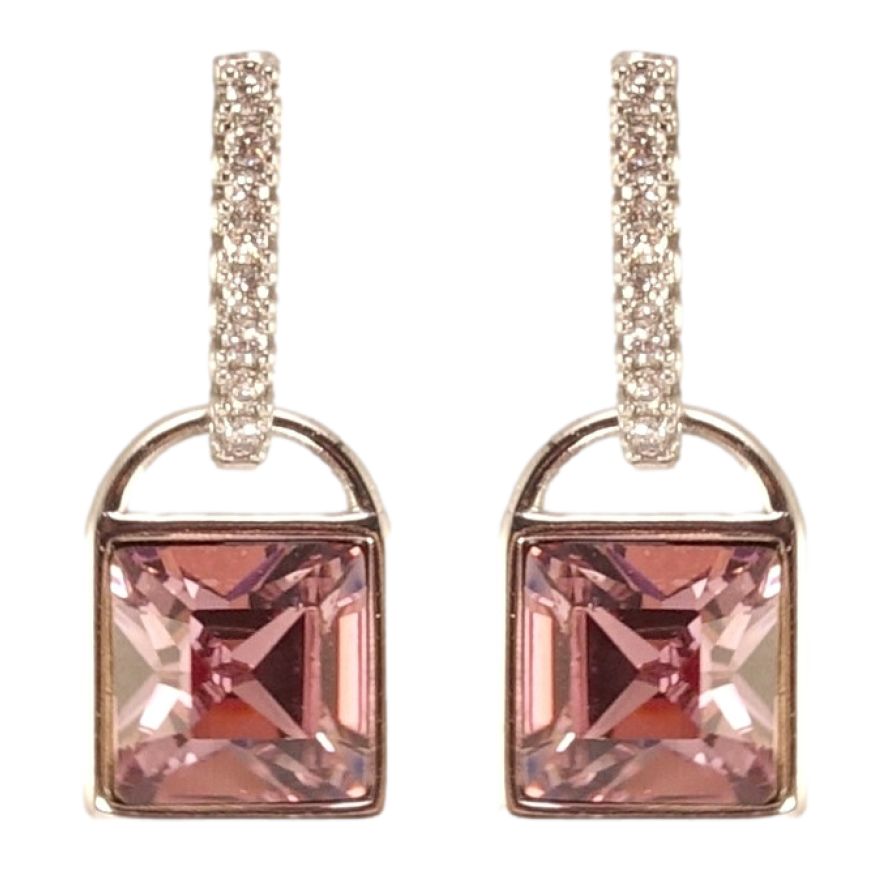 Серьги Xuping цвет Родий с кристаллами Swarovski пусеты Замочки с кристаллами Antique Pink фото №1