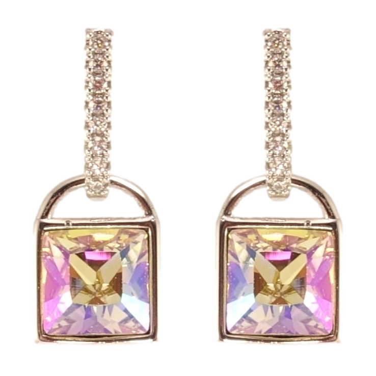 Серьги Xuping цвет Родий с кристаллами Swarovski пусеты Замочки с кристаллами Vitrail Light фото №11