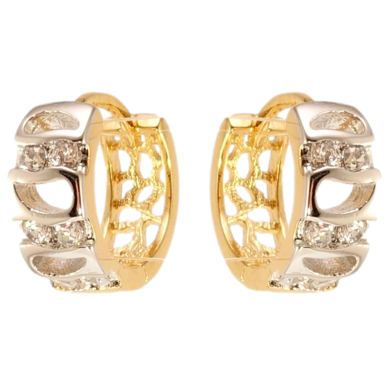 Серьги Xuping Позолота 18K+Родий колечки Фигурные вырезы с вставками циркония фото №1 Серьги Xuping Позолота 18K+Родий колечки Фигурные вырезы с вставками циркония фото №1