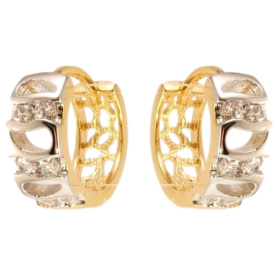 Сережки Xuping Позолота 18K+Родій колечки Фігурні вирізи із вставками цирконію фото №1 Сережки Xuping Позолота 18K+Родій колечки Фігурні вирізи із вставками цирконію фото №1