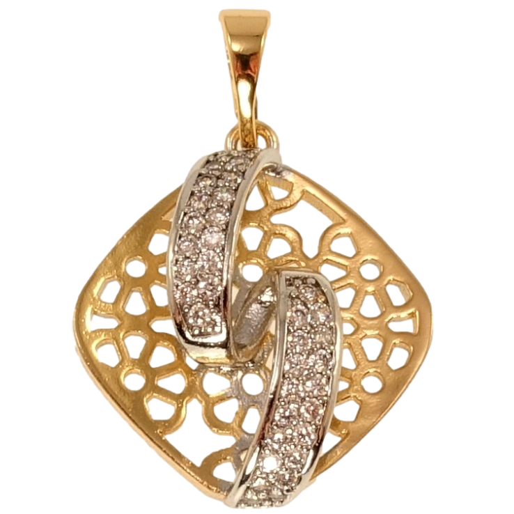 Кулон Xuping Позолота + Родий Ромб с резным цветочным узором и лентой с цирконием фото №3 Кулон Xuping Позолота + Родий Ромб с резным цветочным узором и лентой с цирконием фото №3