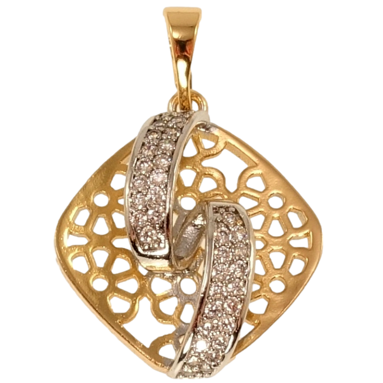 Кулон Xuping Позолота + Родий Ромб с резным цветочным узором и лентой с цирконием фото №1 Кулон Xuping Позолота + Родий Ромб с резным цветочным узором и лентой с цирконием фото №1